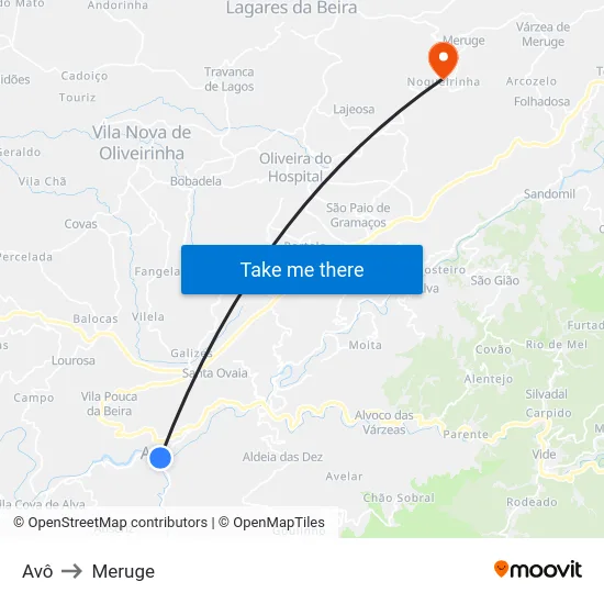 Avô to Meruge map