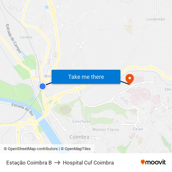 Estação Coimbra B to Hospital Cuf Coimbra map
