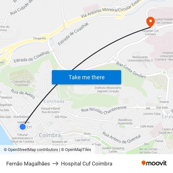 Fernão Magalhães to Hospital Cuf Coimbra map