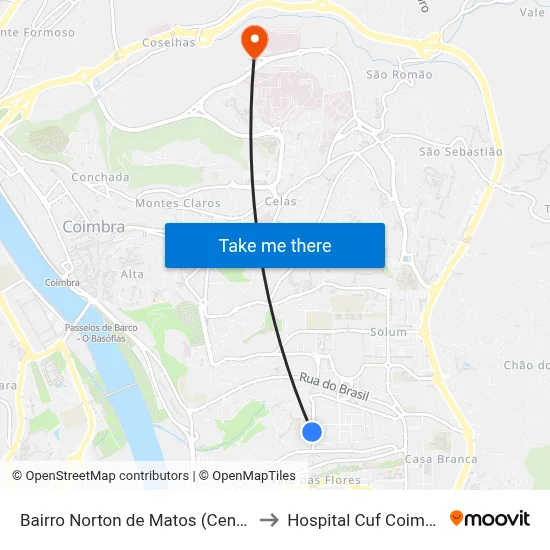 Bairro Norton de Matos (Centro) to Hospital Cuf Coimbra map