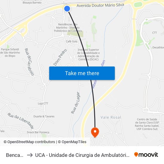 Bencanta to UCA - Unidade de Cirurgia de Ambulatório, CHUC map