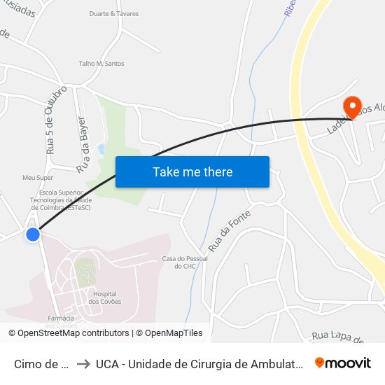 Cimo de Fala to UCA - Unidade de Cirurgia de Ambulatório, CHUC map