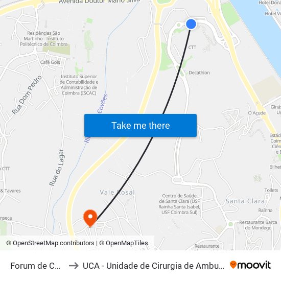 Forum de Coimbra to UCA - Unidade de Cirurgia de Ambulatório, CHUC map