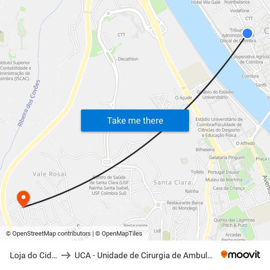 Loja do Cidadão to UCA - Unidade de Cirurgia de Ambulatório, CHUC map