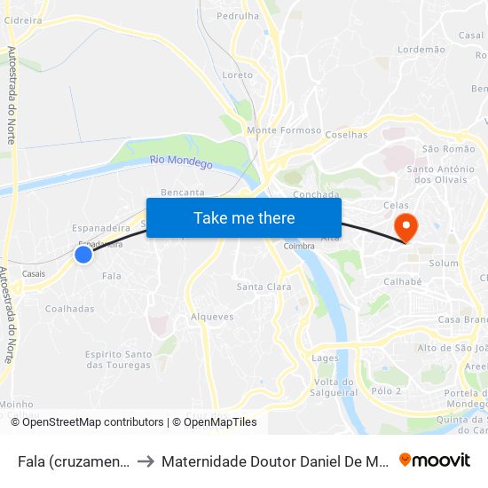 Fala (cruzamento) to Maternidade Doutor Daniel De Matos map