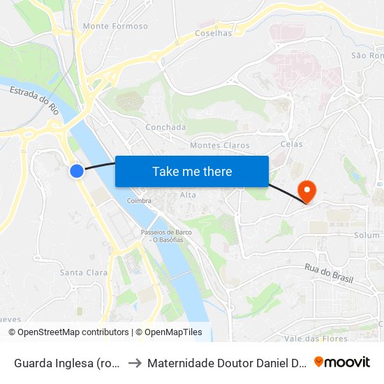 Guarda Inglesa (rotunda) to Maternidade Doutor Daniel De Matos map