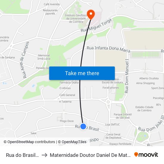 Rua do Brasil 1 to Maternidade Doutor Daniel De Matos map