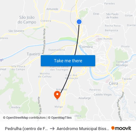 Pedrulha (centro de Formação) to Aeródromo Municipal Bissaya Barreto map