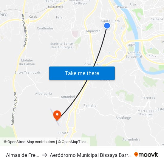 Almas de Freire to Aeródromo Municipal Bissaya Barreto map