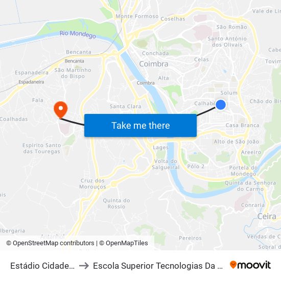 Estádio Cidade De Coimbra 2 to Escola Superior Tecnologias Da Saúde De Coimbra (Estesc) map