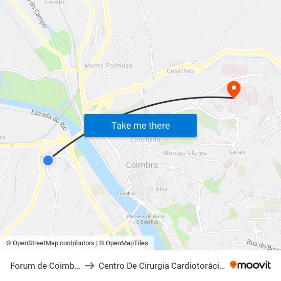 Forum de Coimbra to Centro De Cirurgia Cardiotorácica map
