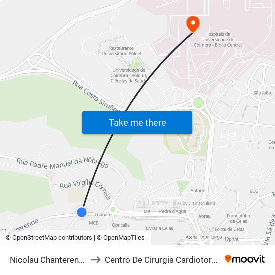 Nicolau Chanterenne 1 to Centro De Cirurgia Cardiotorácica map