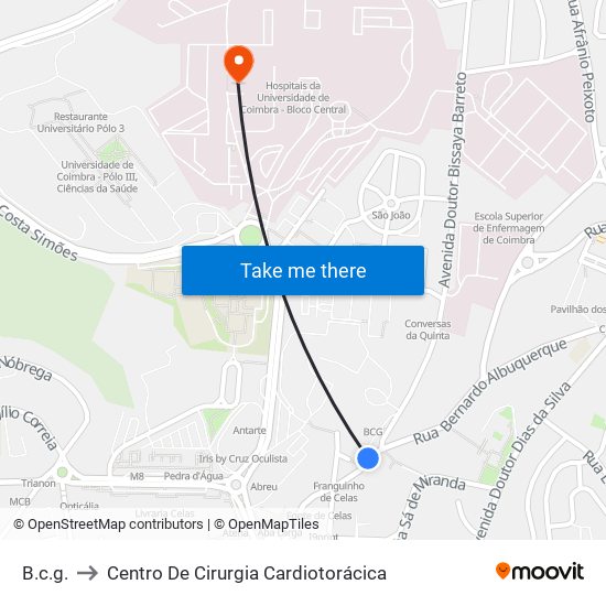 B.c.g. to Centro De Cirurgia Cardiotorácica map