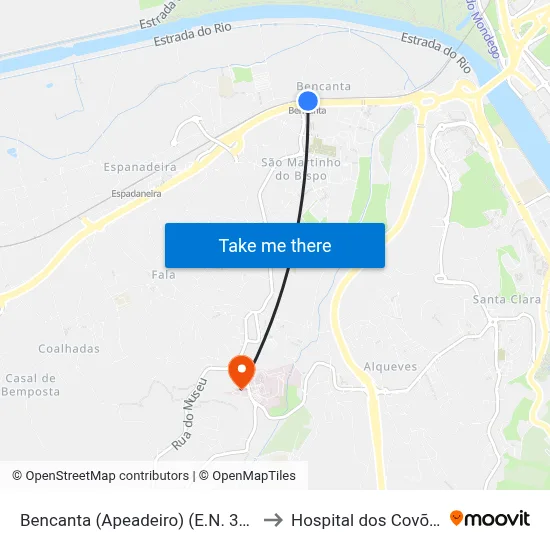 Bencanta (Apeadeiro) (E.N. 341) to Hospital dos Covões map