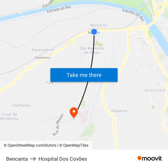 Bencanta to Hospital Dos Covões map