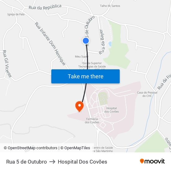 Rua 5 de Outubro to Hospital Dos Covões map