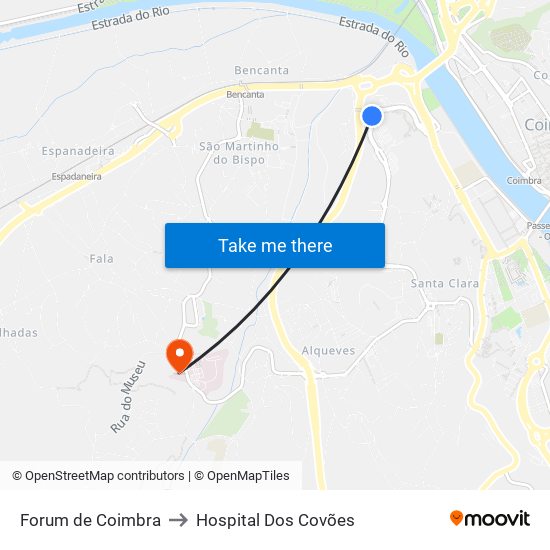 Forum de Coimbra to Hospital Dos Covões map