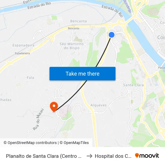 Planalto de Santa Clara (Centro Comercial) to Hospital dos Covões map