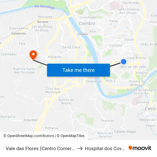 Vale das Flores (Centro Comercial) to Hospital dos Covões map