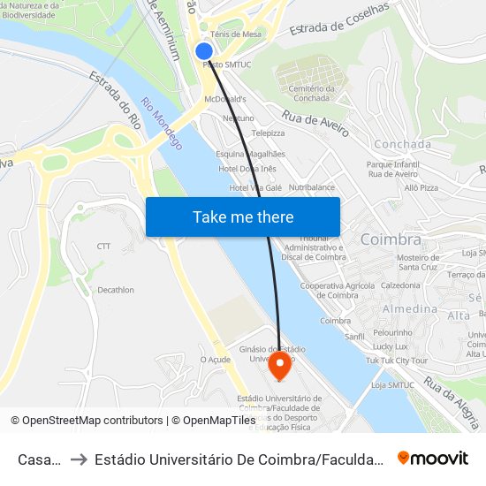 Casa do Sal 2 to Estádio Universitário De Coimbra / Faculdade De Ciências Do Desporto E Educação Física map