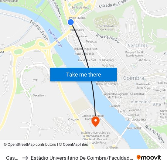 Casa do Sal to Estádio Universitário De Coimbra / Faculdade De Ciências Do Desporto E Educação Física map