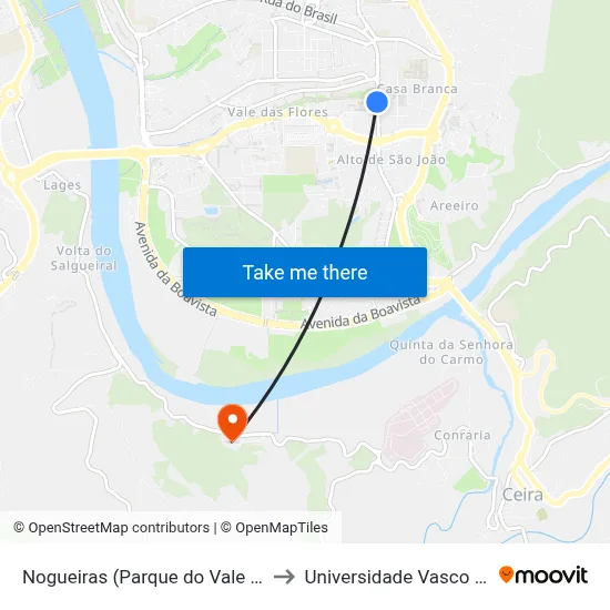 Nogueiras (Parque do Vale das Flores) to Universidade Vasco da Gama map
