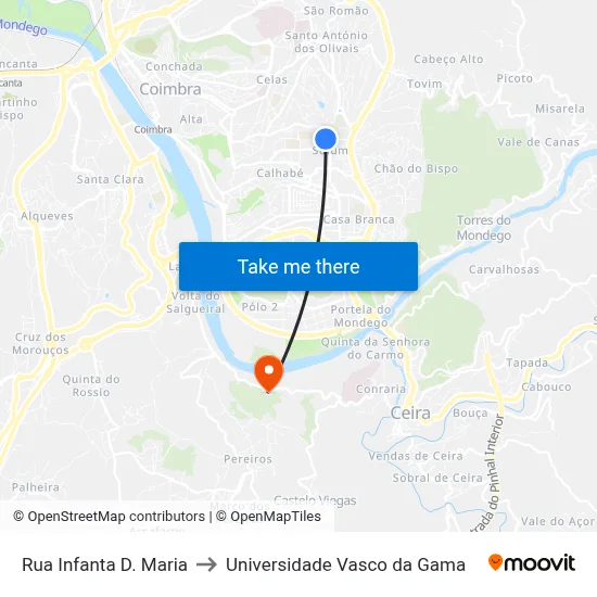 Rua Infanta D. Maria to Universidade Vasco da Gama map