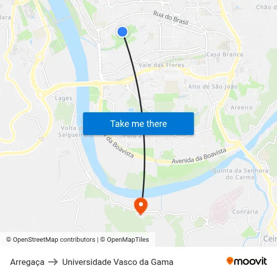 Arregaça to Universidade Vasco da Gama map