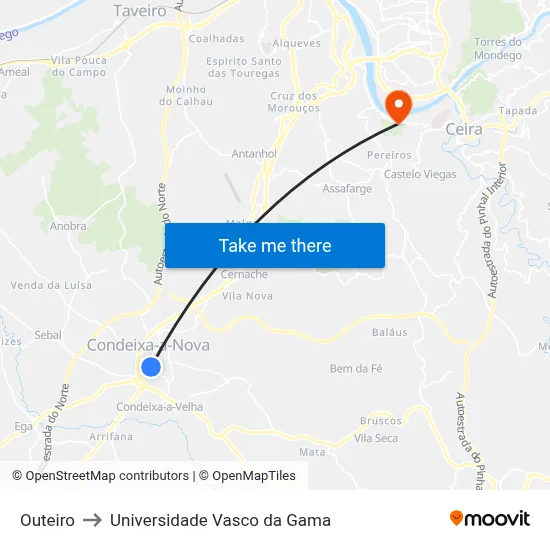 Outeiro to Universidade Vasco da Gama map