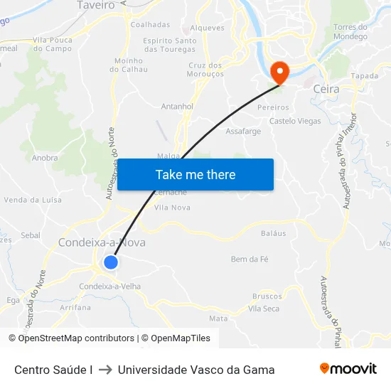 Centro Saúde I to Universidade Vasco da Gama map