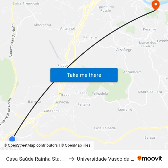 Casa Saúde Rainha Sta. Isabel to Universidade Vasco da Gama map