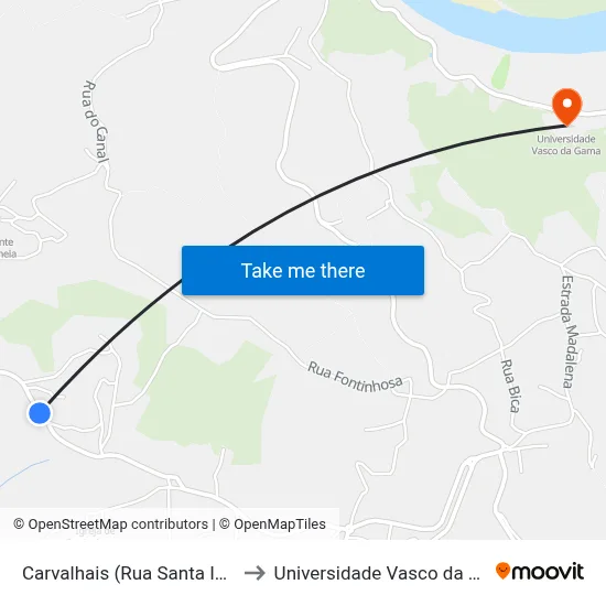 Carvalhais (Rua Santa Isabel) to Universidade Vasco da Gama map