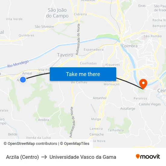 Arzila (Centro) to Universidade Vasco da Gama map