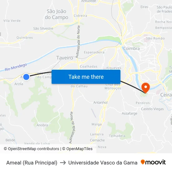 Ameal (Rua Principal) to Universidade Vasco da Gama map