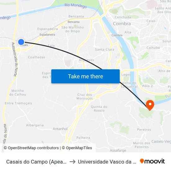 Casais do Campo (Apeadeiro) to Universidade Vasco da Gama map