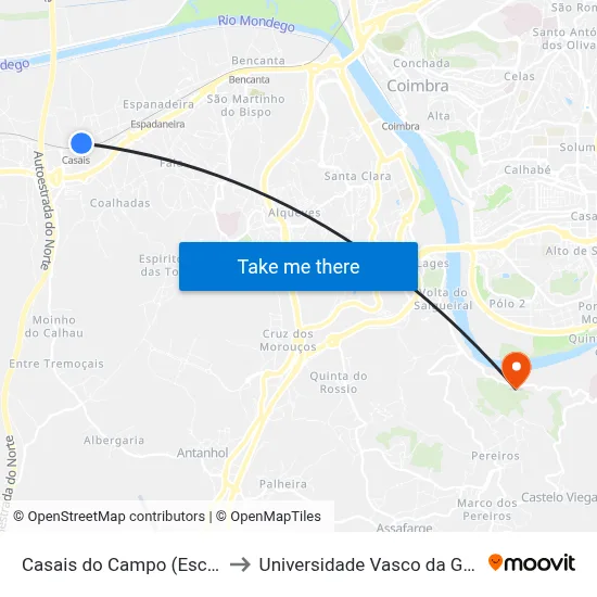 Casais do Campo (Escola) to Universidade Vasco da Gama map