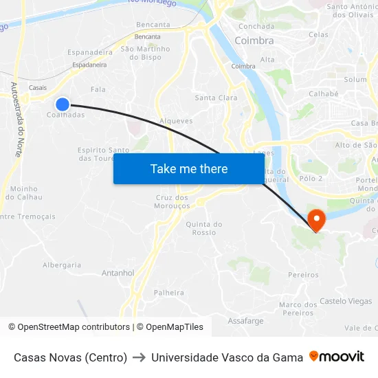 Casas Novas (Centro) to Universidade Vasco da Gama map