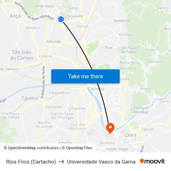 Rios Frios (Cartacho) to Universidade Vasco da Gama map