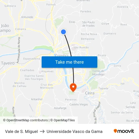 Vale de S. Miguel to Universidade Vasco da Gama map