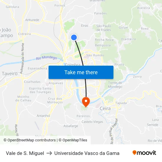 Vale de S. Miguel to Universidade Vasco da Gama map
