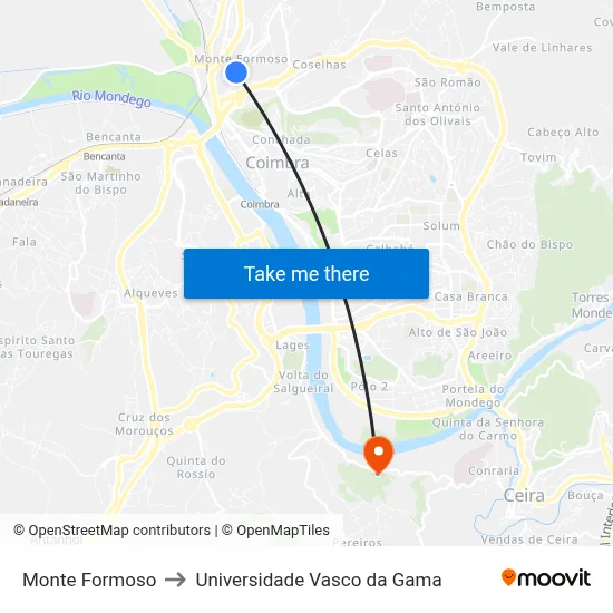 Monte Formoso to Universidade Vasco da Gama map