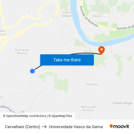 Carvalhais (Centro) to Universidade Vasco da Gama map
