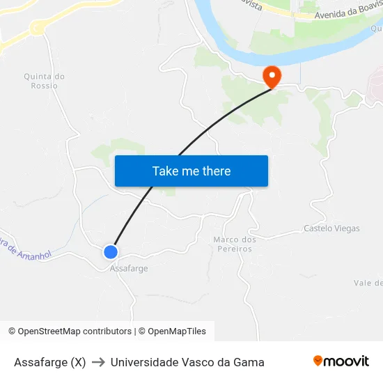 Assafarge (X) to Universidade Vasco da Gama map