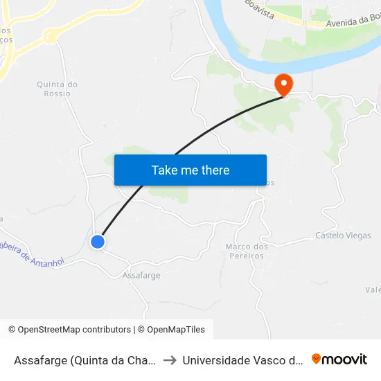 Assafarge (Quinta da Chanfurrina) to Universidade Vasco da Gama map