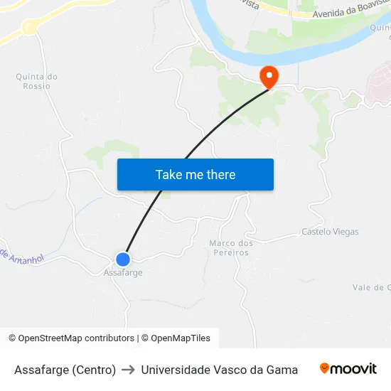 Assafarge (Centro) to Universidade Vasco da Gama map