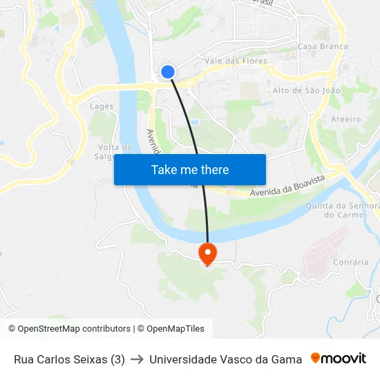 Rua Carlos Seixas (3) to Universidade Vasco da Gama map