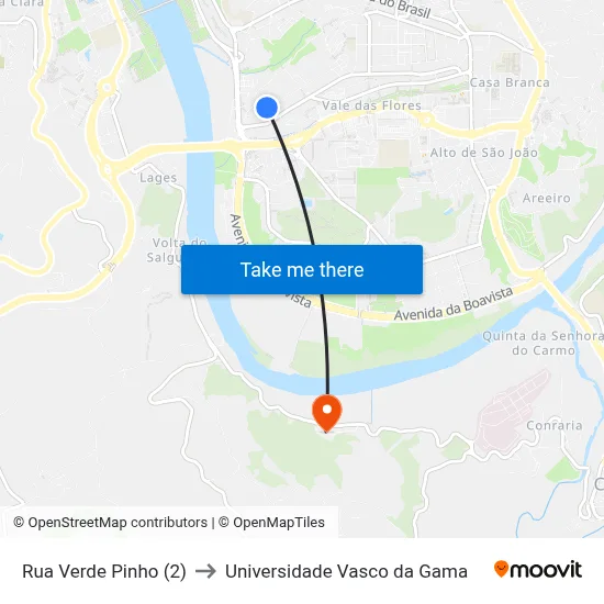 Rua Verde Pinho (2) to Universidade Vasco da Gama map