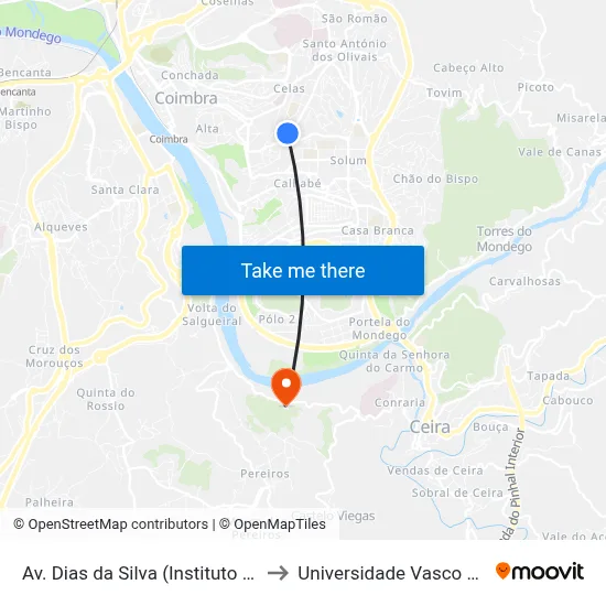 Av. Dias da Silva (Instituto Geofísico) to Universidade Vasco da Gama map