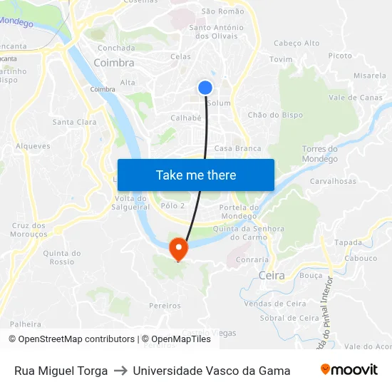 Rua Miguel Torga to Universidade Vasco da Gama map