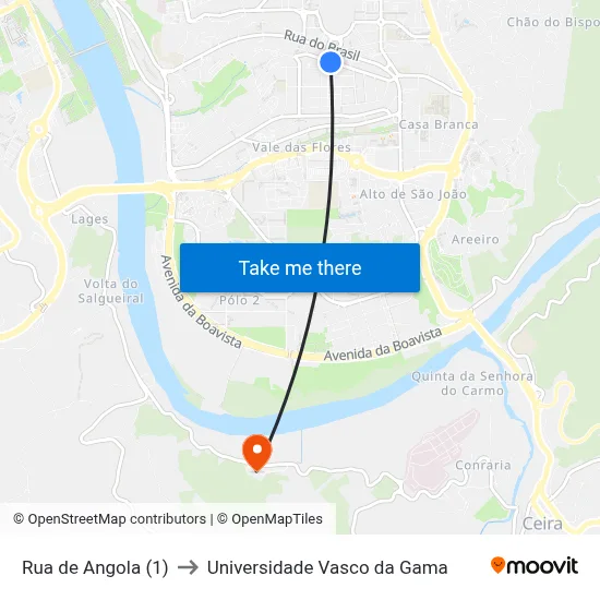 Rua de Angola (1) to Universidade Vasco da Gama map